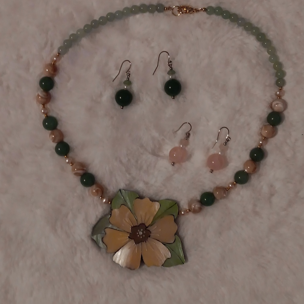 Lee Sands Tropical Flower Necklace and 2 sets of matching earrings